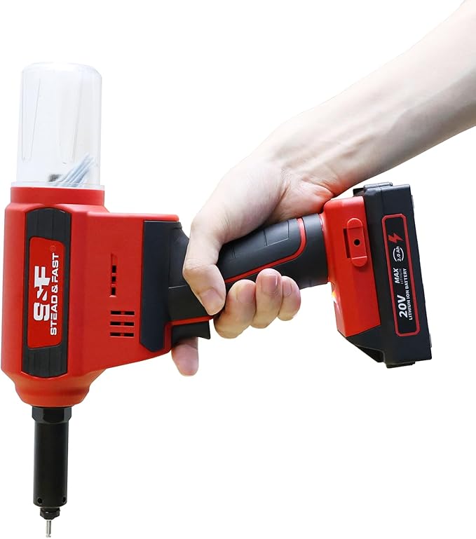 S&F STEAD & FAST Cordless Rivet Tool Kit, 1/8" - 1/4", Brushless, Industrial Grade, with Battery (2 pcs) and Charger, Electric Rivet Gun Set with Case