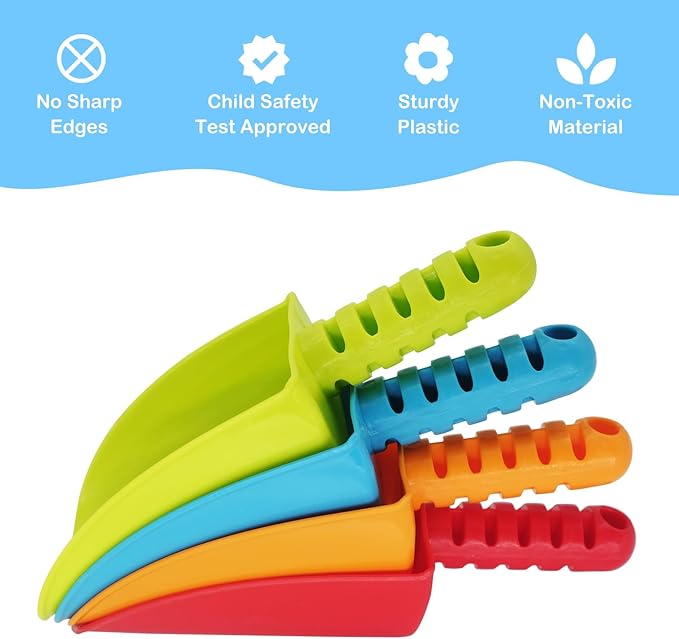 Beach Shovel Toys for Kids: Heavy Duty Plastic Sand Shovels Tools for Toddlers - 4 Pack Outdoor Digging Sandbox Toys Sets