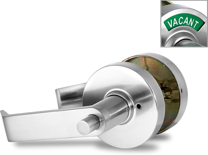 VIZILOK ADA Compliant, Single Egress Indicator Privacy Lock with Keys, C5FE-R Durable ANSI Grade 2 Comp Commercial RightHanded Non Reversible in-Use or Vacant Push Button Lever - Satin Chrome