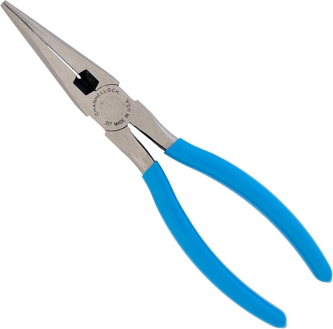 Channellock 317 8-Inch Long Nose Plier with Side Cutter | Needle Nose Pliers with Knife and Anvil - Style Side Cutter | Crosshatch Jaw Forged from High Carbon Steel for Maximum Grip on Materials | Specially Coated for Rust Prevention | Comfort Grips , ...