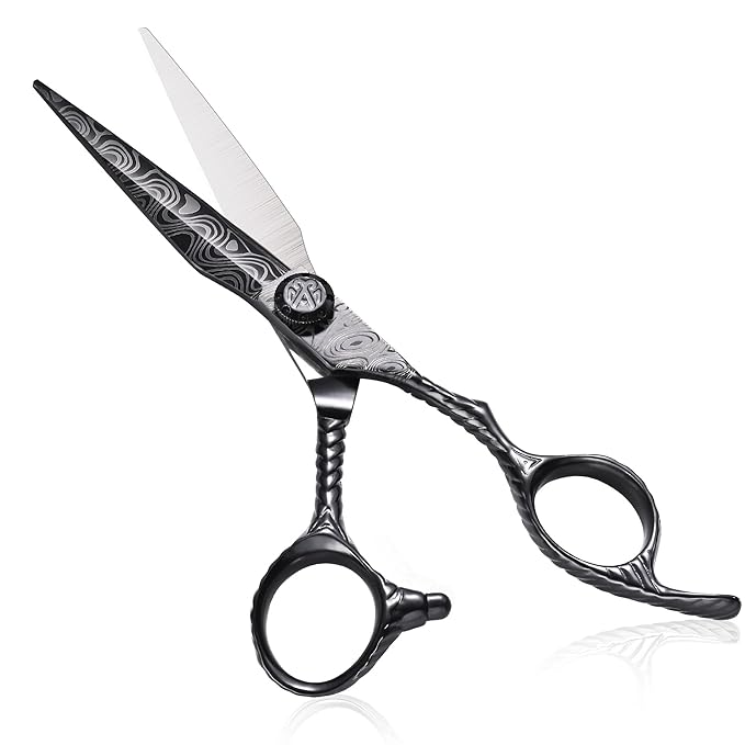 Professional Hair Cutting Scissors – ULG 6.5" Premium Barber Shears with Adjustable Tension, Offset Handle, Ergonomic Grip & Sharp Stainless Steel Blades for Stylists and Barbers, Black