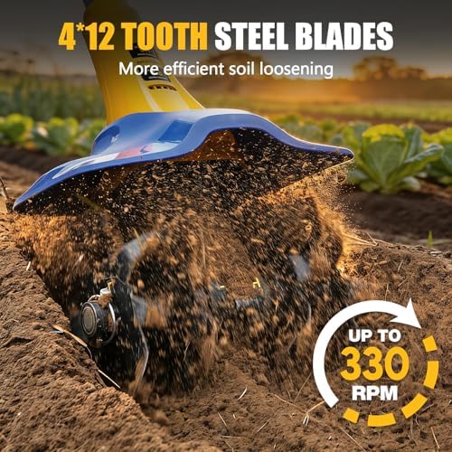 Electric Tiller for Gardening Compatible with Dewalt 20V Battery(Tool Only),330RPM Garden Tiller with 48 Steel Tines,9'' Tilling Width & 6.5'' Depth Rototillers for Lawn/Soil Cultivation