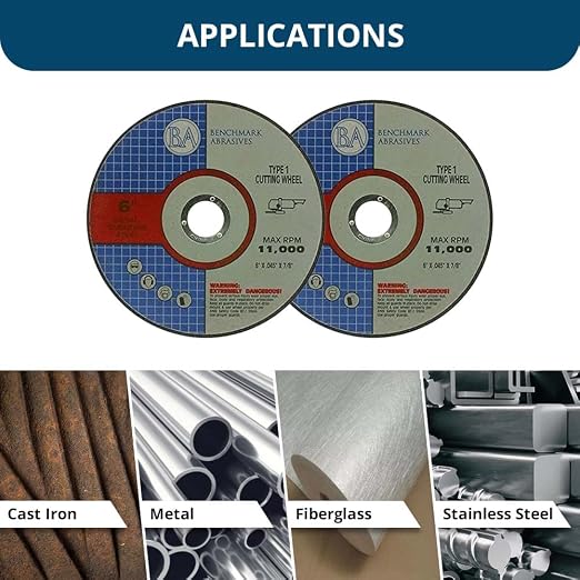 Benchmark Abrasives 6 Inch Cut Off Wheels Aluminum Oxide Self Sharpening for Metal and Steel, .045" Thick 7/8" Arbor, Angle Grinder Cutting Disc, Type 1 Thin Grinding Cutting Wheel - 50 Pack