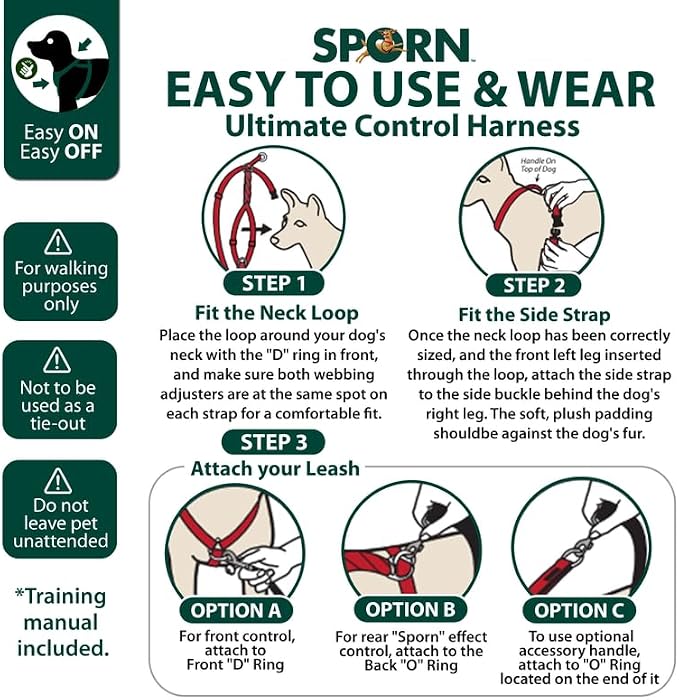 SPORN Ultimate Control No Pull Dog Harness for Large Dogs - 4-in-1 Adjustable L/XL Dog Harness with Front, Back & Dual-Clip Options & Emergency Grab Handle - Easy On/Off, Padded Comfort (Red, L/XL)