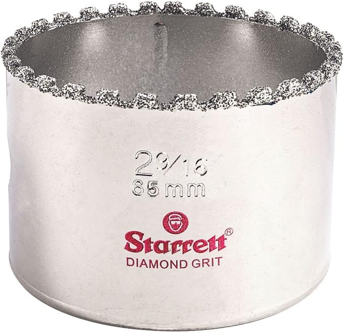 Starrett Diamond Grit Hole Saw 2-9/16" Dia, 1-5/8" Cutting Depth | Ideal For Drilling Small Diameter Holes, 5/8-18 Thread Size, A2/A10 Arbor Type Compatible, Silver Finish, KD0296-N