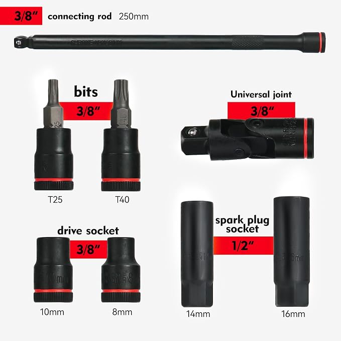3/8" Digital Torque Wrench 2-45 Ft.lb (±2%), 9PCS Small Digital Torque Wrench,Electronic Torque Tool with Sockets & Adapters for Automotive, Bike,