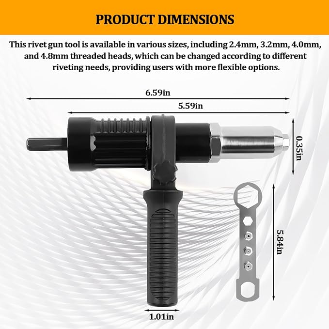 Car Pop Rivet Gun Adapter Kit, Electric Riveter Gun Power Drill Attachment with 4 Riveting Heads, Cordless Auto Riveting Handle Tool Drill Adaptor, Universal for Vehicles
