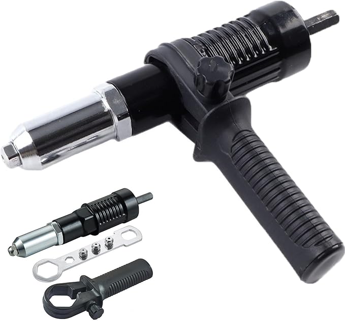 Professional Electric Rivet Gun Adapter Kit, Alloy Steel Riveter Gun Adapter Kit, Rivet Drill Tool with 4 Rivet Heads, for Cordless Screwdrivers and Drills,1pc