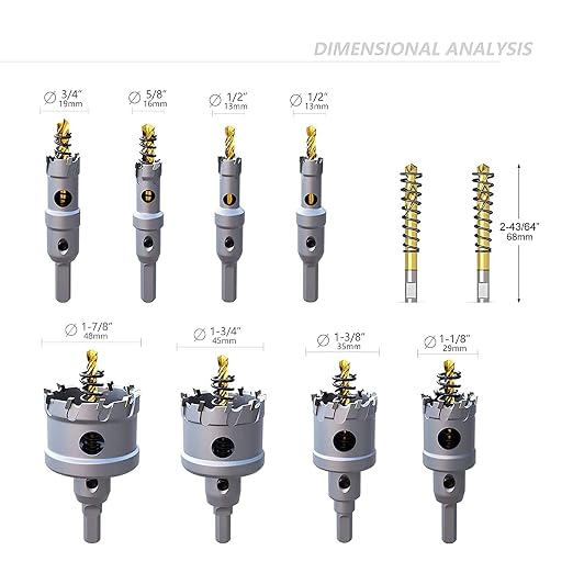 GSTK Upgrade Heavy Duty Carbide TCT Carbide Hole Saw Kit 10Pcs for Hard Metal, with 2*Extra Titanium Plated Pilot Center Drill and 2*L-Wrench