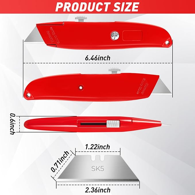DIYSELF 4 Pack Box Cutter, Utility Knife, with 10 Extra SK5 Blades, Aluminum Shell Box Cutter Retractable for Papers, Cardboard, and Cartons, Razor Knife, Pipe Cutter(Red, Blue, Yellow, Black)