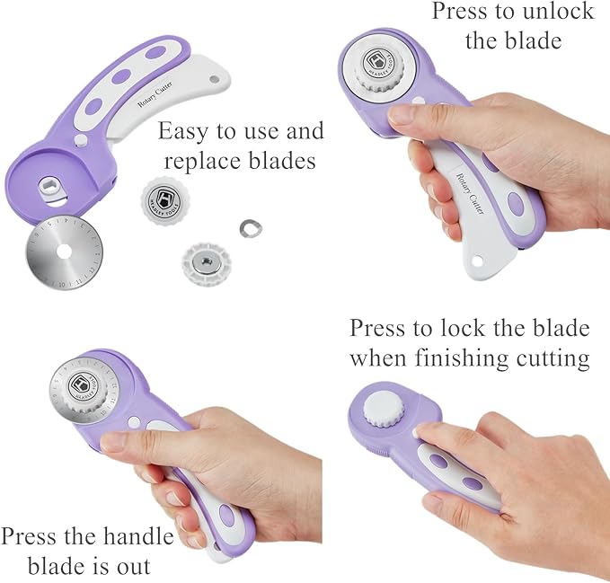 Headley Tools 45mm Rotary Cutter for Fabric, Ergonomic Handle Rolling Cutter with Safety Lock for Fabric Leather Crafting Sewing Quilting, Fabric Cutter Wheel Perfect for Left & Right Hand (Purple)