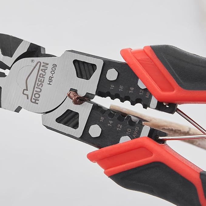 Linemans Pliers, 8.3 Inch Combination Pliers, | with Wire Stripper and Crimper, Spring Loaded with Safety Lock, 5-in-1 Linesman Pliers for Cutting, Crimping, Stripping