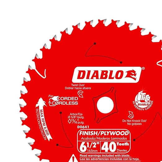 Diablo High-Performance Finish Trim Saw Blade for Wood - 6-1/2" x 40-Teeth, Tico Carbide - D0641X
