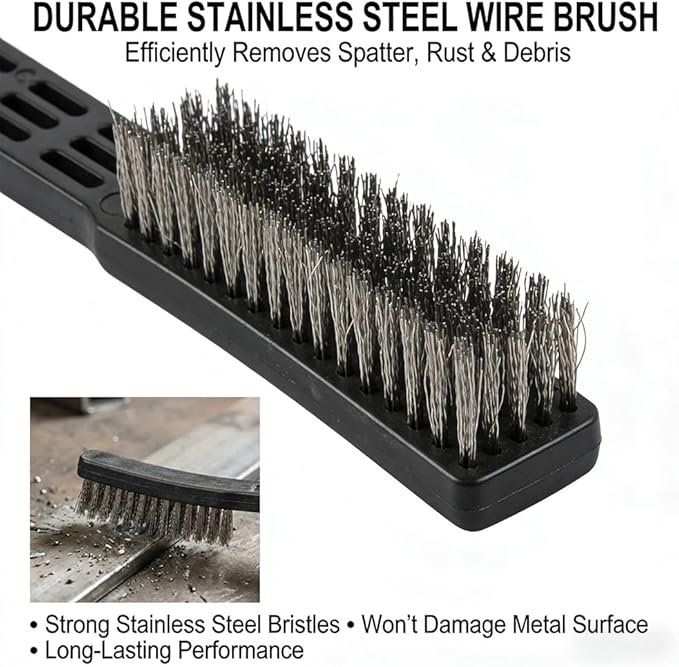 Welding Chipping Hammer and Wire Brush Set, 10.5" Welding Hammer with Spring Handle and 7.87" Steel Bristle Brush, Welding-Tools for Slag, Spatter, Residue Removal(COLOR:Black)