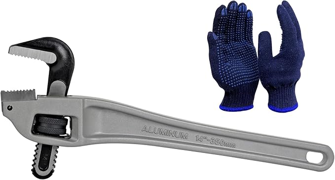 14 Inch Aluminum Offset Pipe Wrench, 3"/76mm Adjustable Jaw Capacity, Heavy Duty Plumbers Wrench with Drop Forged Steel Jaw(CR-V), Perfect Plumbing Tool Exceed GGG Standard