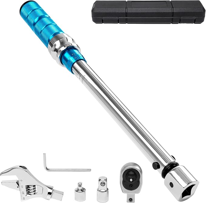 Torque Wrench Adjustable 10-60 N.m, 30mm Open End & 3/8 Drive Ratchet Interchangeable Head for Mini Split HVAC Mechanical Repair