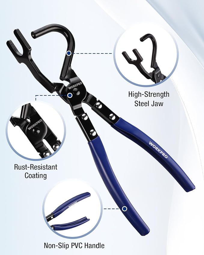WORKPRO Exhaust Hanger Removal Tool – Heavy-Duty Exhaust Hanger Pliers for Car & Truck Rubber Exhaust Hangers Muffler Hanger, Non-Slip Grip, Compatible with Most Domestic & Imported Exhaust Systems