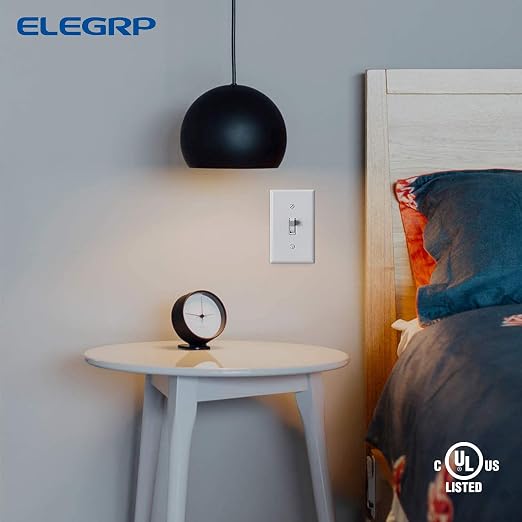 ELEGRP 3 Way Toggle Light Switch, 15 Amp, 120 V, Toggle Framed AC Quiet Switch, in Wall On/Off Switch Replacement, Self-Grounding, Residential and Commercial Grade, UL Listed (5 Pack, Glossy White)