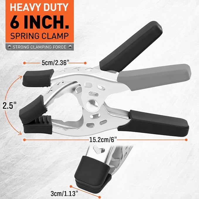 HORUSDY 6-Piece 6 inch Spring Clamp, Heavy Duty Spring Metal Spring Clamps, 2.5 - inch Jaw opening (6-Piece)