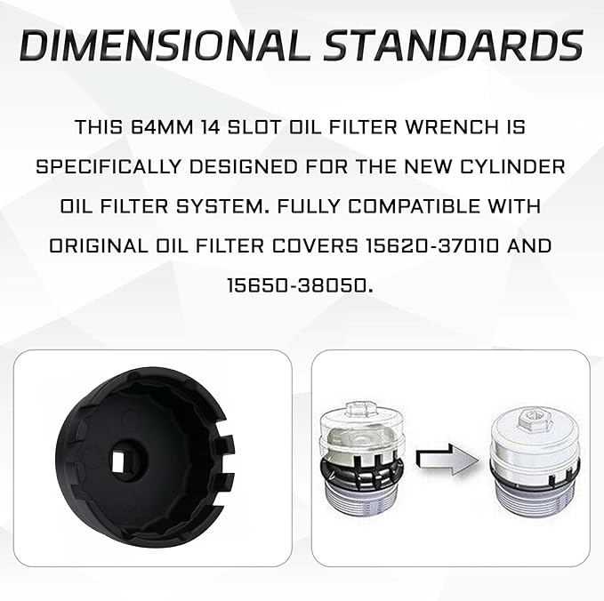 64mm Oil Filter Wrench for Toyota RAV4, 4 Runner, Corolla, Highlander Prius, Lexus, 14 Flutes/6 Slots Oil Filter Cap Wrenches Removal Tool Socket Fits 2.5-5.7L Engine, Car Accessories
