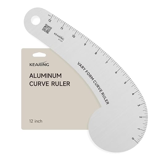 Kearing Vary Form Curve Ruler 12“ French Curve Ruler for Pattern Making, Aviation Aluminum Hip Curve Ruler for Measuring Sewing