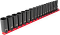 TEKTON 3/8 Inch Drive Impact Socket Set, 19-Piece | SID91107 | (6 - 24 mm), Deep, 6-Point, Socket Rail