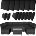 14 Piece Outdoor Furniture Replacement Cushions, Cover+Filling, 25.6" x 25.6" x 4" Foam Waterproof Outdoor Sofa Cushion Sets, Fit Wicker Rattan Sectional Conversation Set, Black
