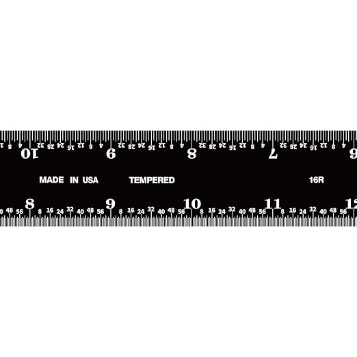 PEC Tools 18" Rigid Metal Ruler, Made from Premium Stainless Steel with Black Chrome Finish, 16R Graduation (1/32", 1/64", 1/50", 1/100"), Easy to Read Machinst Rule for Professionals, Made in USA