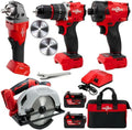Suitable for 18V lithium-ion batteries, this compact tool set includes an angle grinder, electric drill, screwdriver and circular saw.