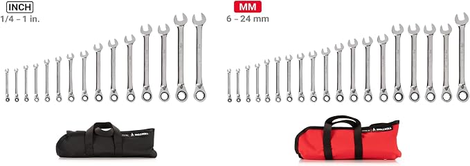 TEKTON Reversible Ratcheting Combination Wrench Set, 34-Piece | WRC94405 | (1/4 - 1 in., 6 - 24 mm), 12-Point, Satin Chrome Finish, Roll