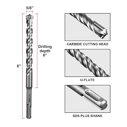SALI 10PCS 5/8"*8" SDS Plus Rotary Hammer Drill Bit Concrete Drill Bit Kit Cross-Type Double Thread Carbide Material Suitable for Brick, Cement Walls, Stone, Hammer Drill Bits