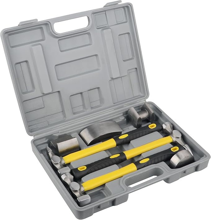 DAYUAN 7Pcs Auto Body Repair Kit, Craft Panel Beating Hammer and Dolly Set Hammer Dent Body Fender Tool