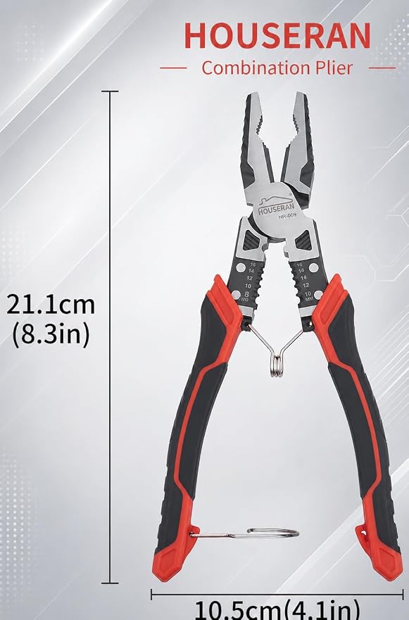 Linemans Pliers, 8.3 Inch Combination Pliers, | with Wire Stripper and Crimper, Spring Loaded with Safety Lock, 5-in-1 Linesman Pliers for Cutting, Crimping, Stripping