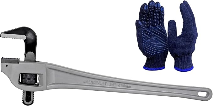 24 Inch Aluminum Offset Pipe Wrench, 4"/101mm Adjustable Jaw Capacity, Heavy Duty Plumbers Wrench with Drop Forged Steel Jaw(CR-V), Perfect Plumbing Tool Exceed GGG Standard