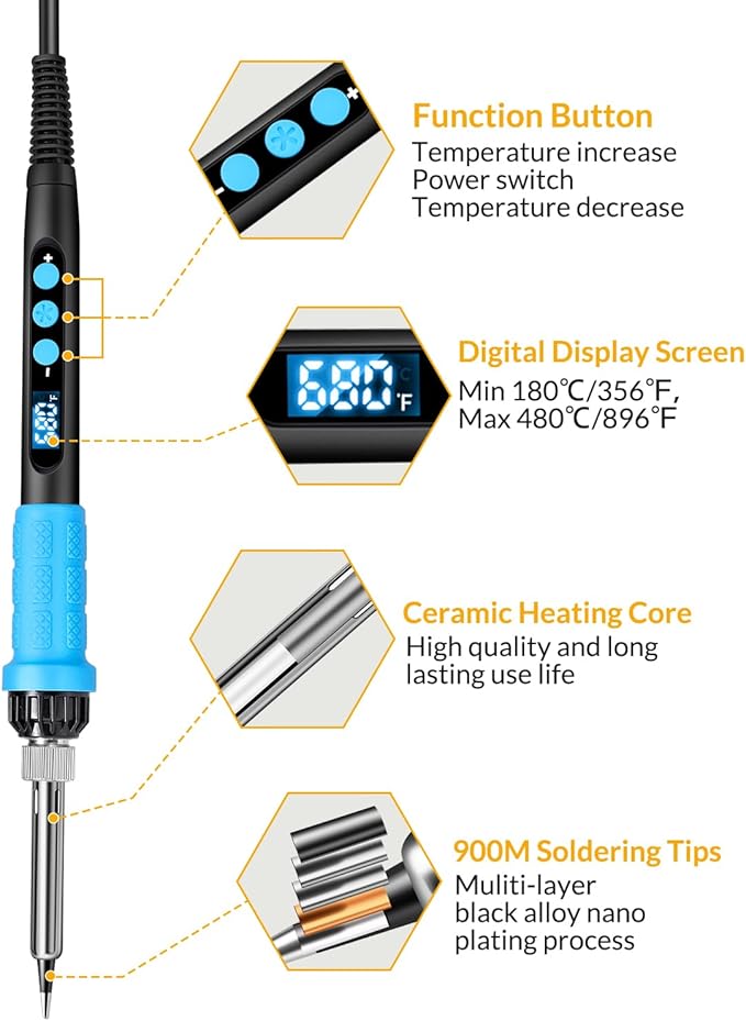 Soldering Iron Kit, 100W High Power Soldering Iron, Fast Heating, Digital Display Temperature Control Accurate 356°F-896°F, Portable Soldering Kit with Protective Cap, Automatic Sleep Mode