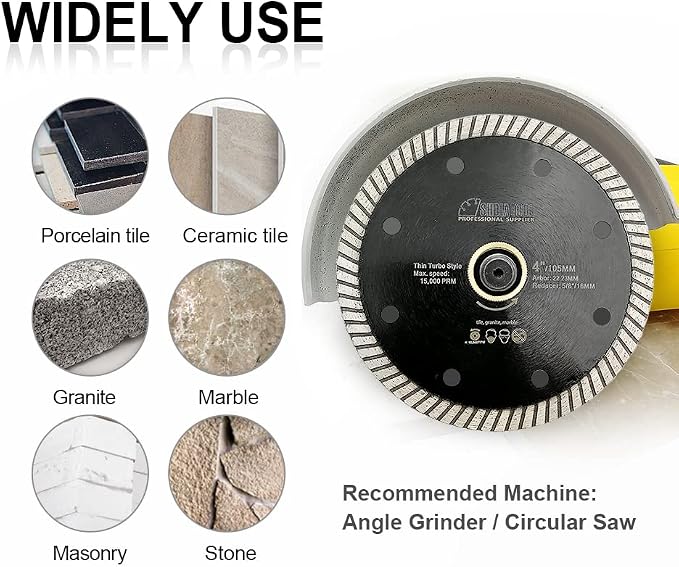 SHDIATOOL Super Thin Diamond Turbo Saw Blade 5PCS 4-1/2-Inch Cutting Disc for Porcelain Ceramic Tile Granite Dia 115mm