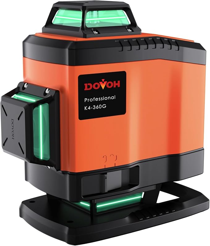 DOVOH 4x360° Laser Level 360 Self Leveling, 16 Line Laser Leveler for Construction Floor Tiling and Ceiling Rechargeable Green Beam 4D Plane Magnetic Bracket Included, K4-360G