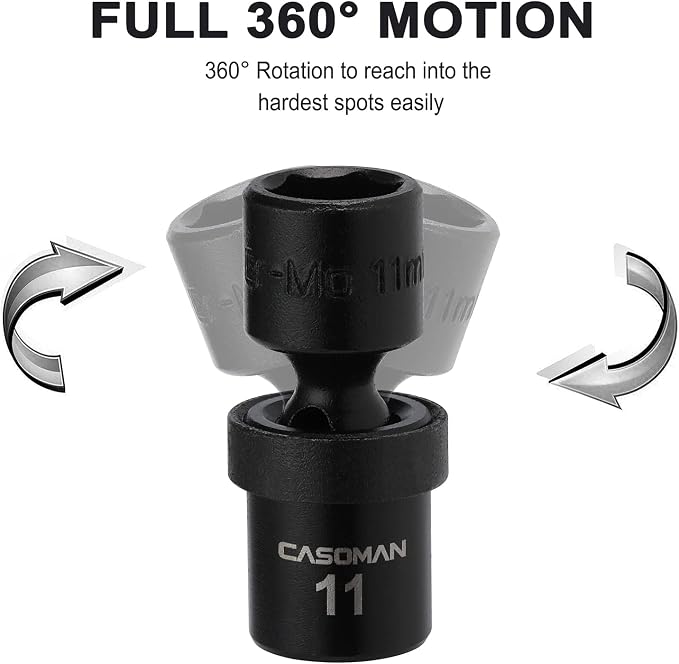 CASOMAN 1/4 Inch Drive Master Impact Socket Set with Adapters, U-Joint, Extensions & Torx Socket, 86-Piece, 6-Point, SAE/Metric, Standard/Deep, CR-V