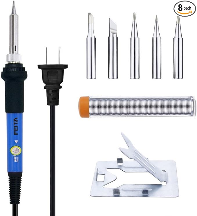 Soldering Iron Kit Electronics - FEITA Adjustable Temperature Solder Iron AC110V 60W with 5Pcs Different Solder Tips, Soldering Stand, Solder Wire for Variously Electronic Repair
