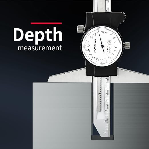 Depth Calipers with Gauge 0-150/200mm 0.02mm Precision Shockproof Four-use Measuring Tool (Mechanical/Automotive Repair)，DRINYOUNG (0-200 mm (Depth dial Caliper))