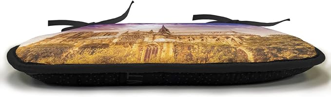 Lunarable Paris Chair Cushion Pads Set of 4, Notre Dame Paris Parisian Gothic Trees Forest Sun Cloudy Sky, Anti-Slip Seat Padding for Kitchen & Patio, 16"x16", Yellow Pink Violet Blue