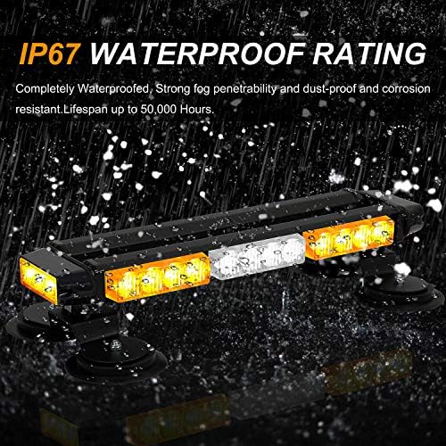 ASPL 16.8 Inch LED Strobe Flashing Light Bar, 26 Flashing Modes High Intensity Emergency Hazard Warning Beacon Lights with Magnetic Base for Car Trucks Trailer Roof Safety (Amber White Amber)