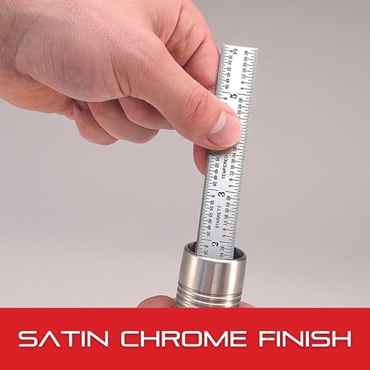Starrett Spring Tempered Steel Rule with Satin Chrome Finish, Quick Reading, and Inch Graduation - 12" Length, 4R Graduation Type, 3/64" Thickness - CD604R-12