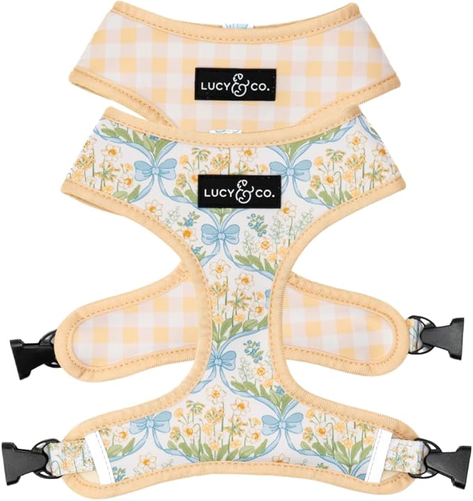 Lucy & Co. Reversible Dog Harness - Water-Repellent Neoprene, Dual-Print Design, Easy Swap Style, Adjustable Comfort Fit - Sunshine Daffodils Reversible Harness - Medium