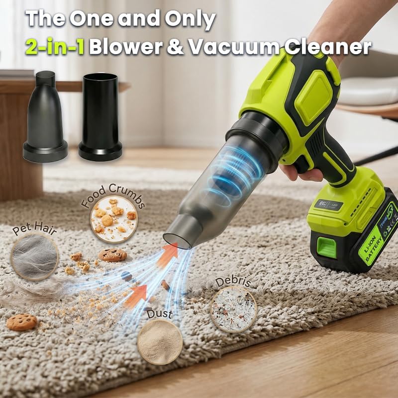 Leaf Blower Cordless, 2-in-1 Mini Leaf Blower & Vacuum with 2 Batteries