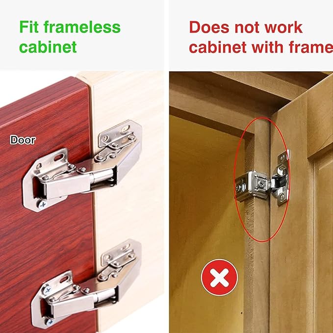 4-Pack Hidden Hinges for Cabinet Doors Frameless, Concealed Cabinet Hinges, 90 Degree Surface Mount Hinges