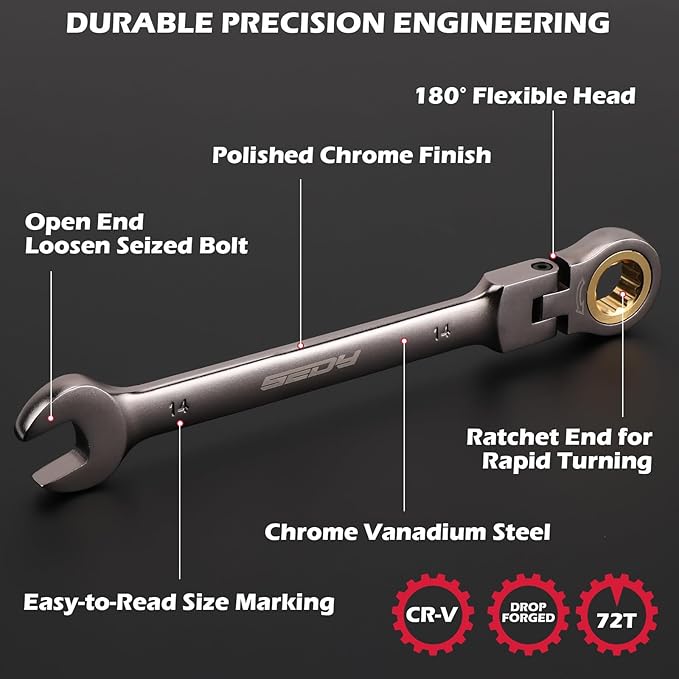 Premium 24-Piece Flex-Head Ratchet Wrenches Set with Magnetic Organizers, Metric SAE 8-19mm 1/4"-7/8", Cr-V Ratcheting Wrenches with 72 Teeth 180° Flex Head, Ratchet Combination Wrench Set for Repair