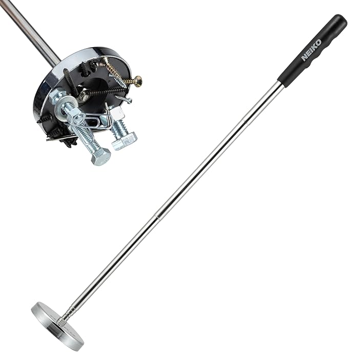 NEIKO 53426A 35LB Magnetic Pick Up Tool, Large Magnet with 3.3" Head, Extendable Magnetic Sweeper on a Stick up to 33.5 Inches, Nail Finder Pickup Tool, 5 Section Stainless Steel Shaft
