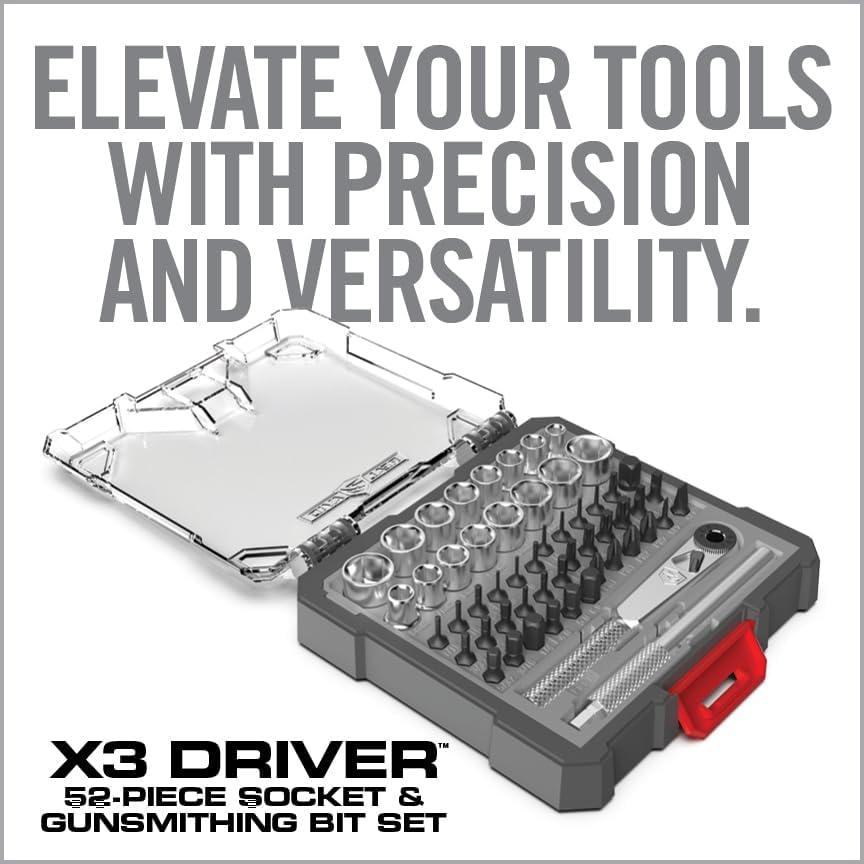 Real Avid X3 52-Piece Socket & Bit Set - 3-in-1 Screwdriver Ratchet T-Handle, Tool Set Includes 16 Socket Wrench Set, 36 Bits with 1/4"