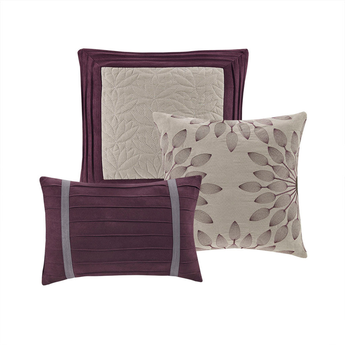 7 PC Pieced Faux Suede Comforter Set Purple King